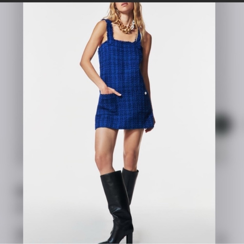 NWT ZARA Blue tweed dress size small